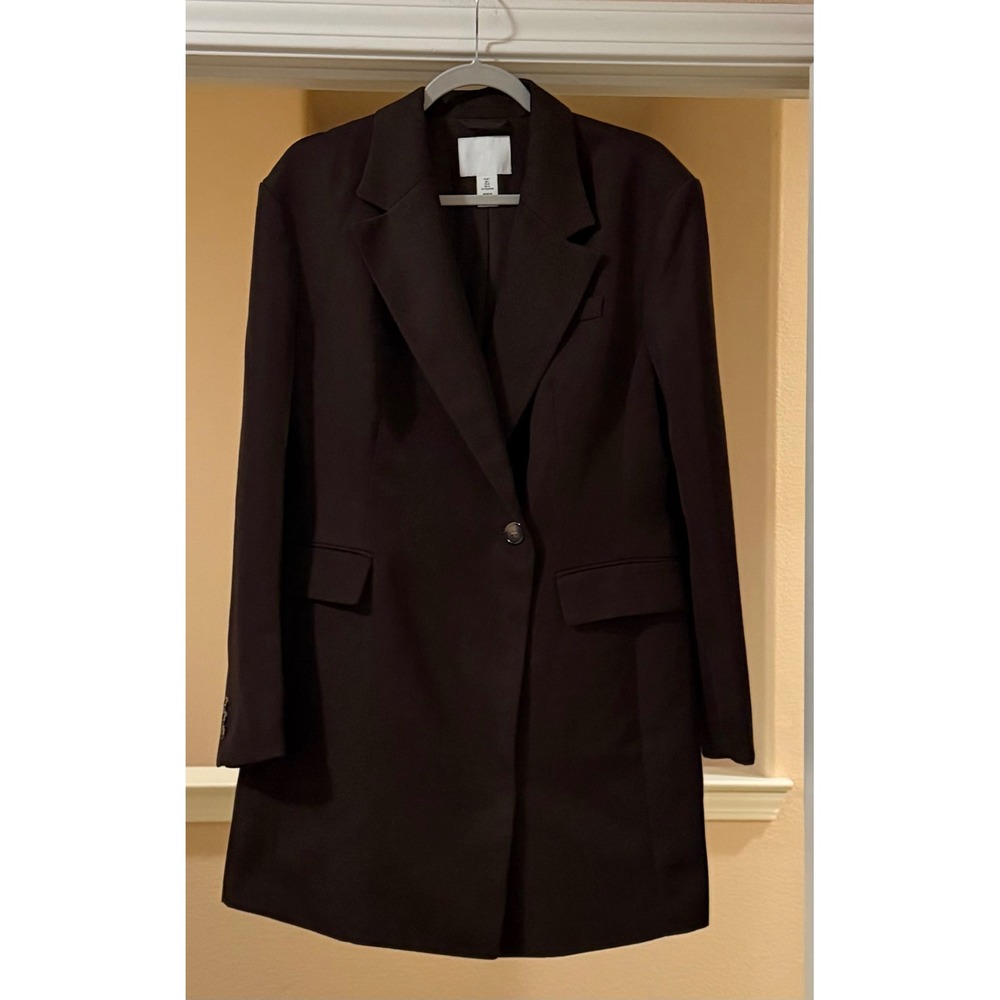 H&M Women's Brown Blazer Longline Button Suit Jacket Size Large Minimalist